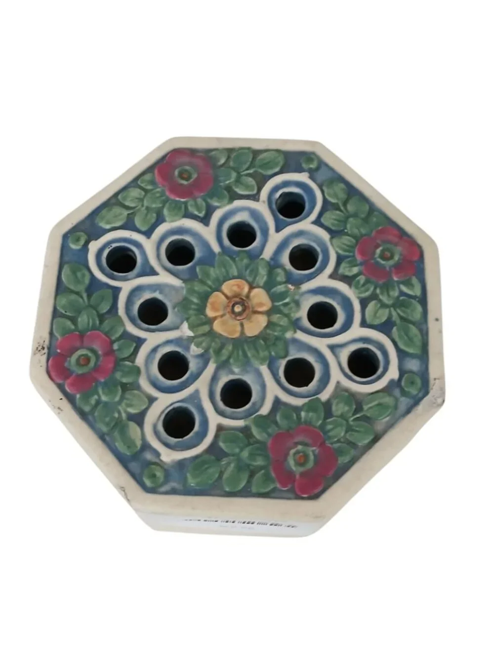 Weller Florala Style Octagon Flower Frog Vase Floral Pottery 5 In